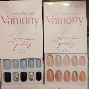 Salon Quality Press-On Nails - Black, Gray, and Cream Set